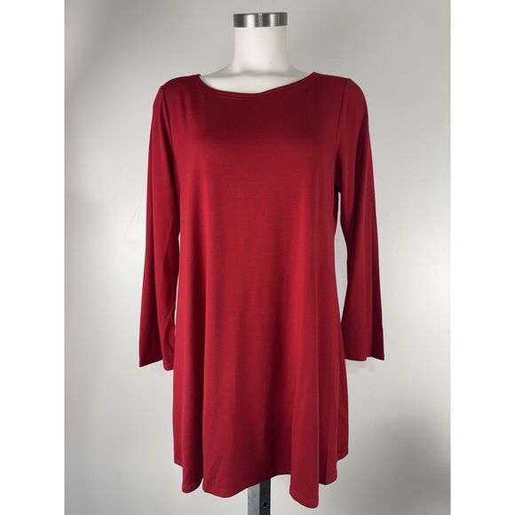 Eileen Fisher Tops - EILEEN FISHER Top M Viscose Stretch Jersey Tunic Round Neck 3/4 Sleeve Red